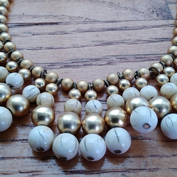 Vintage Gold and Ivory Beaded Necklace - Picture 2 of 4
